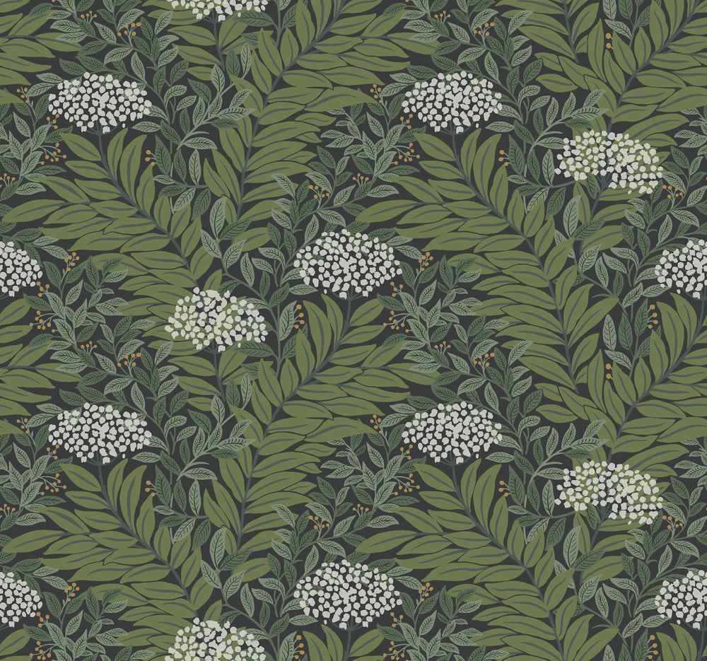 Highgrove Black Wallpaper by Rifle Paper Co. Rifle Paper Co. 3rd Edition Covers about 60.8 square feet 27-in by 27-ft long roll Unpasted 12.63 - Fabric Carolina -