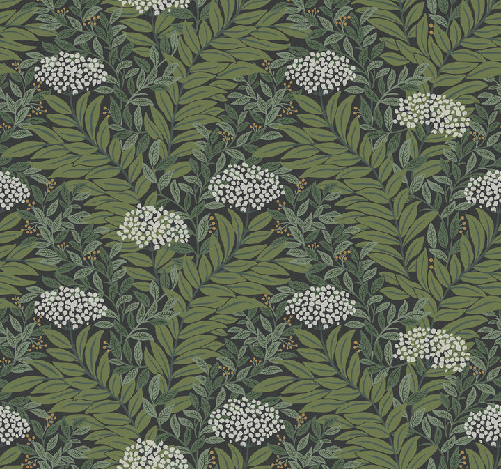 Highgrove Black Wallpaper by Rifle Paper Co. Designer Rifle Paper Co. 3rd Edition Covers about 60.8 square feet 27-in by 27-ft long roll Unpasted 12.63 - Swanky Fabrics -