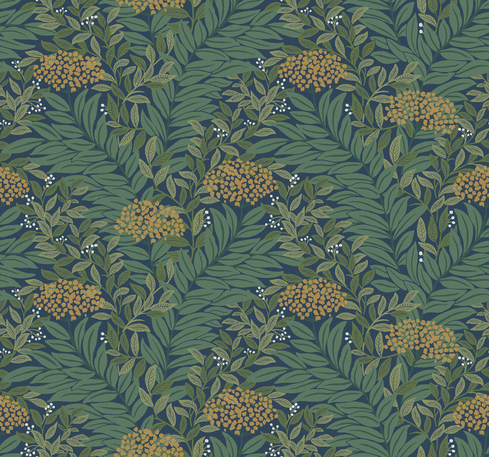 Highgrove Navy Wallpaper by Rifle Paper Co. Rifle Paper Co. 3rd Edition Covers about 60.8 square feet 27-in by 27-ft long roll Unpasted 12.63 - Fabric Carolina -