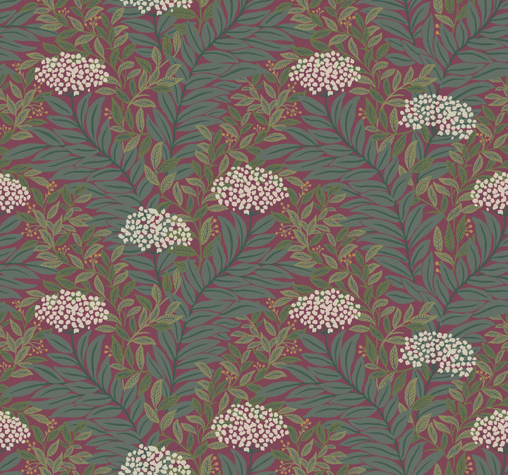 Highgrove Burgundy Wallpaper by Rifle Paper Co. Rifle Paper Co. 3rd Edition Covers about 60.8 square feet 27-in by 27-ft long roll Unpasted 12.63 - Fabric Carolina -