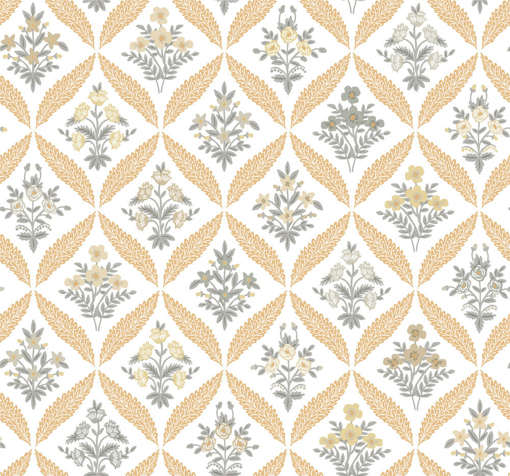 Estee Garden Gold Wallpaper by Rifle Paper Co. Rifle Paper Co. 3rd Edition Covers about 60.8 square feet 27-in by 27-ft long roll Unpasted 25.25 - Fabric Carolina -