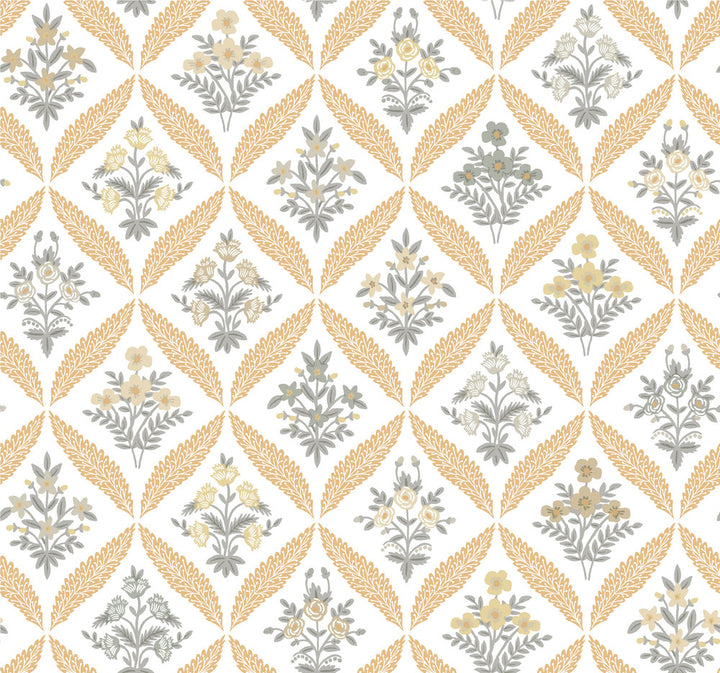Estee Garden Gold Wallpaper by Rifle Paper Co. Rifle Paper Co. 3rd Edition Covers about 60.8 square feet 27-in by 27-ft long roll Unpasted 25.25 - Fabric Carolina -