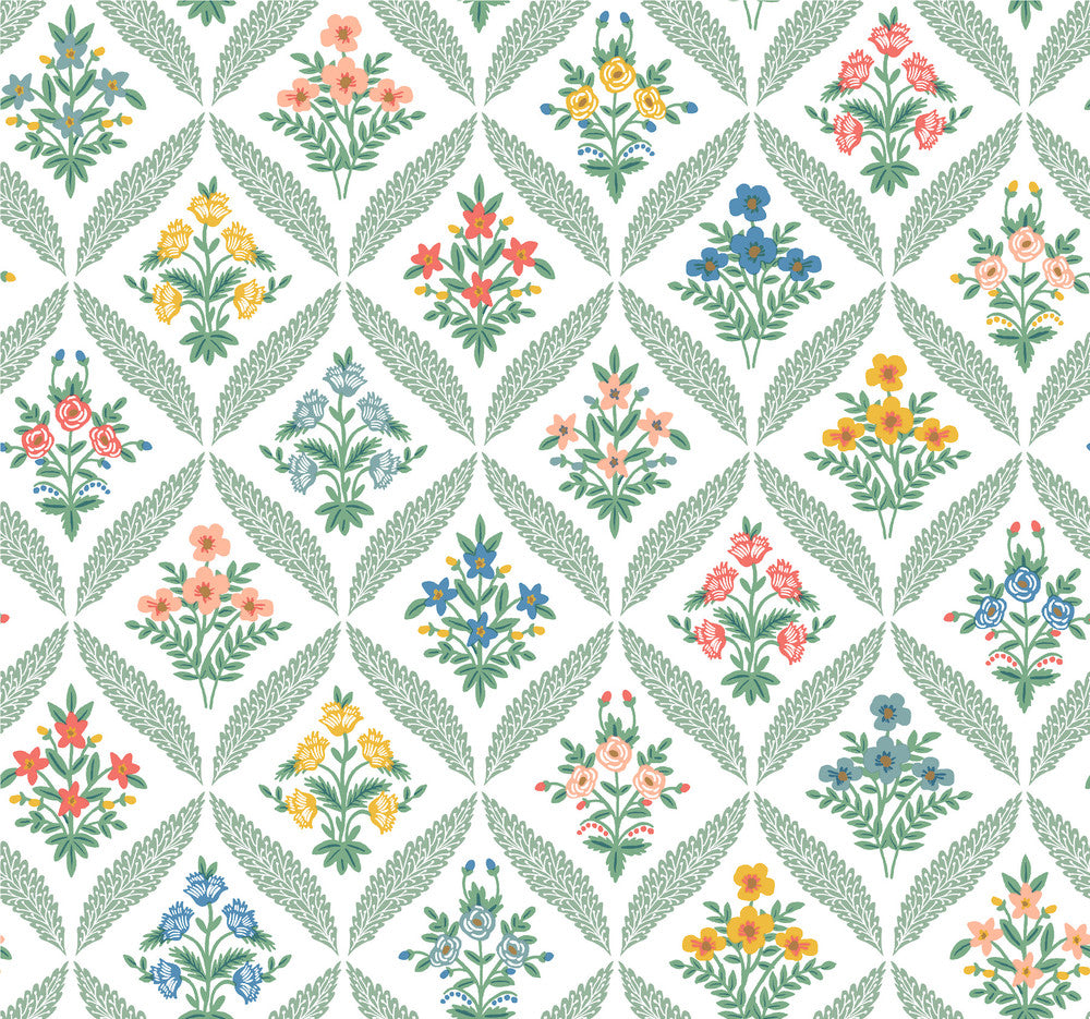 Estee Garden Sage Wallpaper by Rifle Paper Co. Rifle Paper Co. 3rd Edition Covers about 60.8 square feet 27-in by 27-ft long roll Unpasted 25.25 - Fabric Carolina -