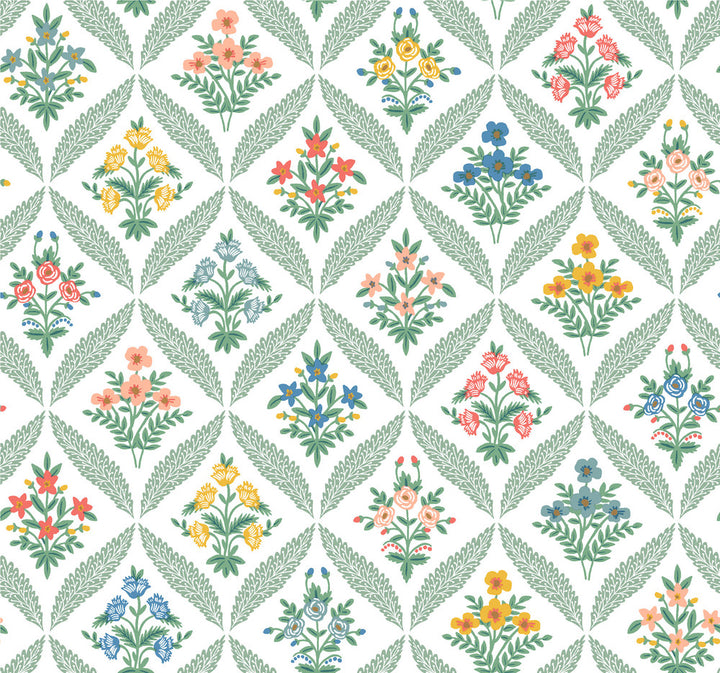 Estee Garden Sage Wallpaper by Rifle Paper Co. Rifle Paper Co. 3rd Edition Covers about 60.8 square feet 27-in by 27-ft long roll Unpasted 25.25 - Fabric Carolina -