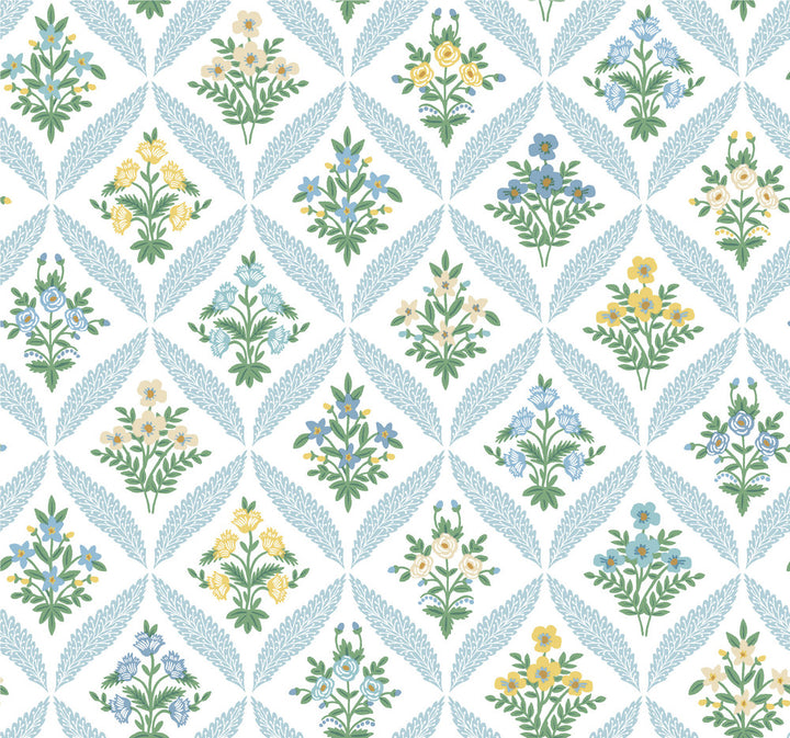 Estee Garden Blue Wallpaper by Rifle Paper Co. Rifle Paper Co. 3rd Edition Covers about 60.8 square feet 27-in by 27-ft long roll Unpasted 25.25 - Fabric Carolina -