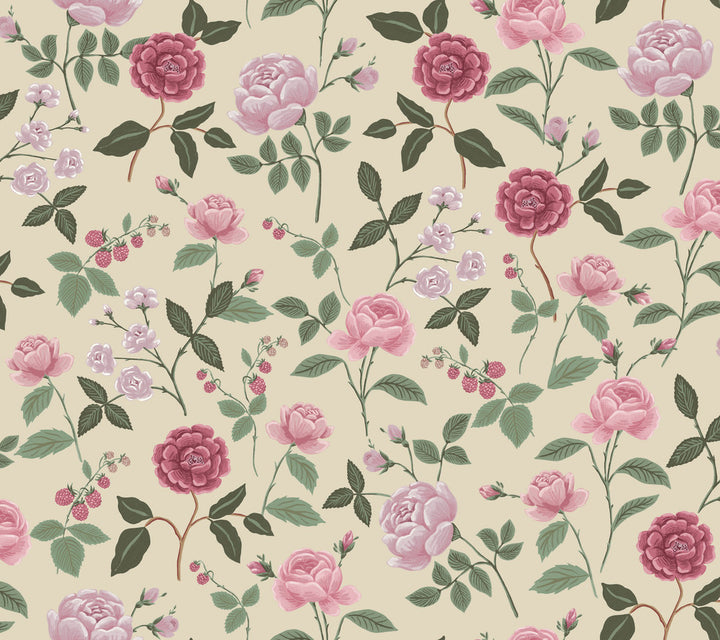 Roses Linen Wallpaper by Rifle Paper Co. Rifle Paper Co. 3rd Edition Covers about 60.8 square feet 27-in by 27-ft long roll Unpasted 24 - Fabric Carolina -