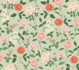 Roses Mint Wallpaper by Rifle Paper Co.