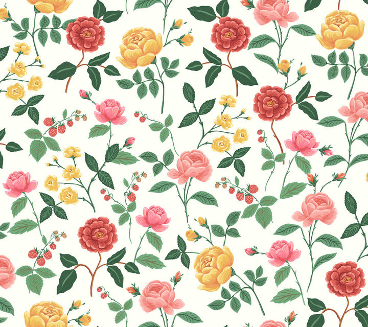 Roses Blush Wallpaper by Rifle Paper Co. Rifle Paper Co. 3rd Edition Covers about 60.8 square feet 27-in by 27-ft long roll Unpasted 24 - Fabric Carolina -