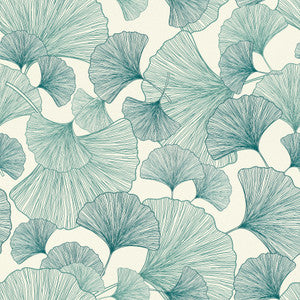 Waft Teal Ginkgo Wallpaper by Rasch