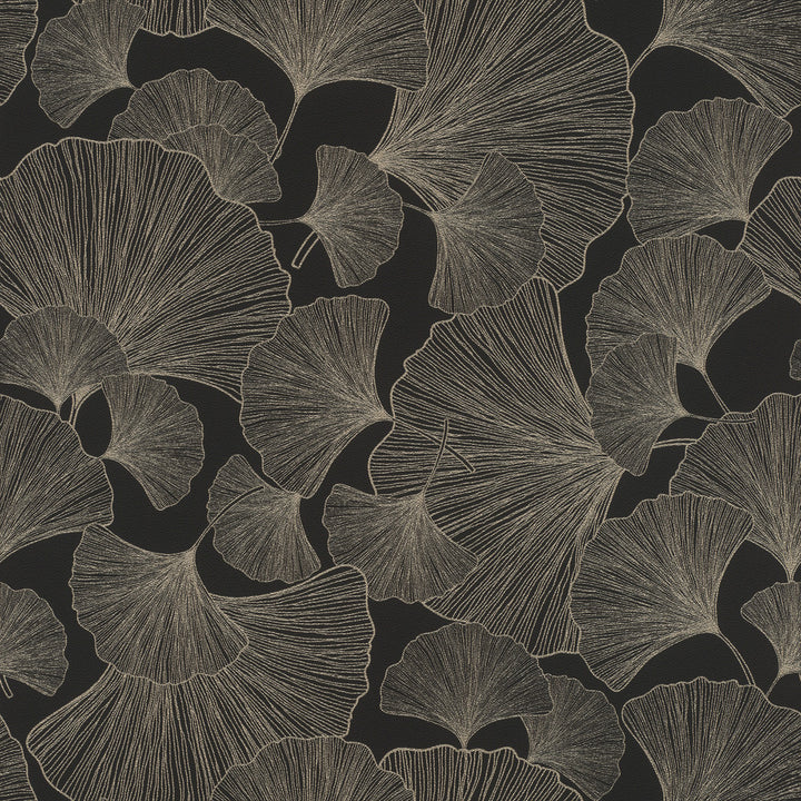Waft Black Ginkgo Wallpaper by Rasch Rasch Covers about 57.5 square feet Germany Unpasted 20.86-in repeat, straight match 20.9-in by 33-ft long roll - Fabric Carolina -