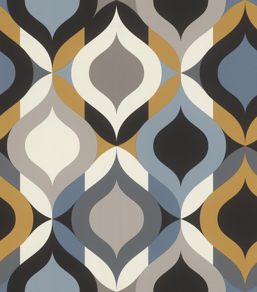 Cicero Multicolor Retro Ogee Wallpaper by Rasch Rasch Covers about 57.5 square feet Germany Unpasted 23.6-in repeat, straight match 20.9-in by 33-ft long roll - Fabric Carolina -