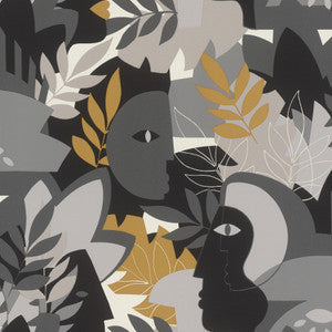 Giacometti Grey Flora & Faces Wallpaper by Rasch