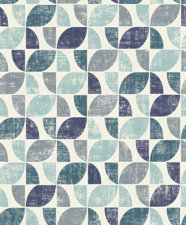 Dorwin Blue Geometric Wallpaper by Rasch Rasch Covers about 56.4 square feet Germany Unpasted 25.2-in repeat, straight match 20.5-in by 33-ft long roll - Fabric Carolina -