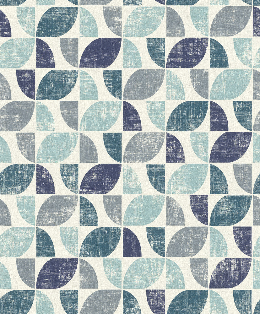 Dorwin Blue Geometric Wallpaper by Rasch Rasch Covers about 56.4 square feet Germany Unpasted 25.2-in repeat, straight match 20.5-in by 33-ft long roll - Fabric Carolina -