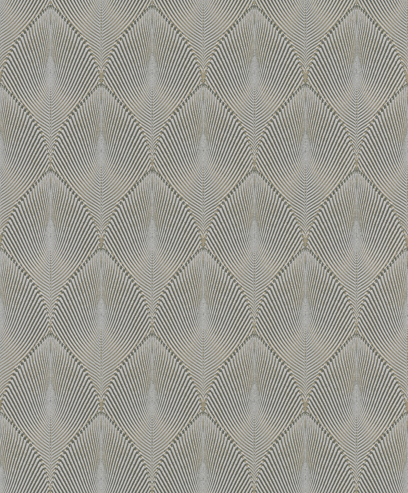 Tirsuli Grey Ogee Wallpaper by Rasch Rasch Covers about 56.4 square feet Germany Unpasted 8.46-in repeat, straight match 20.5-in by 33-ft long roll - Fabric Carolina -