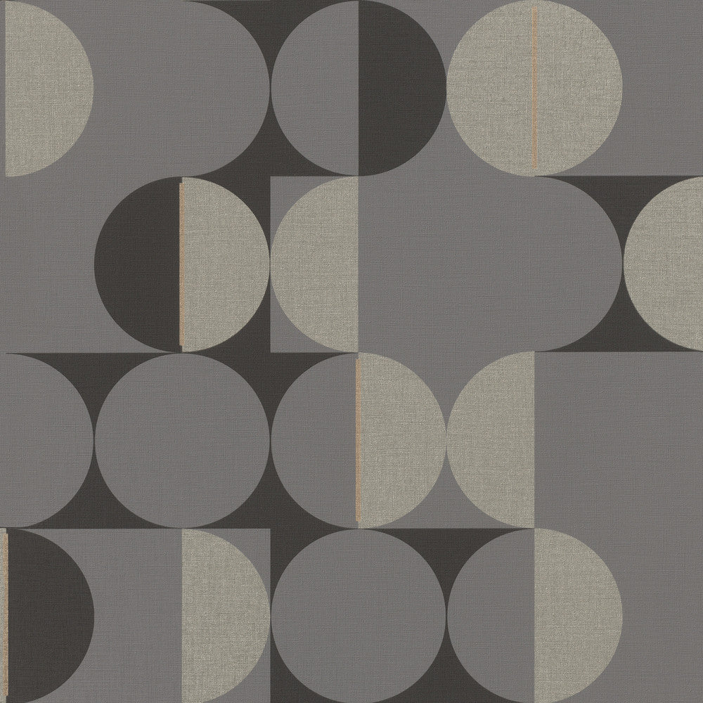 Cakara Grey Geometric Wallpaper by Rasch Rasch Covers about 56.4 square feet Germany Unpasted 10.43-in repeat, drop match 20.5-in by 33-ft long roll - Fabric Carolina -