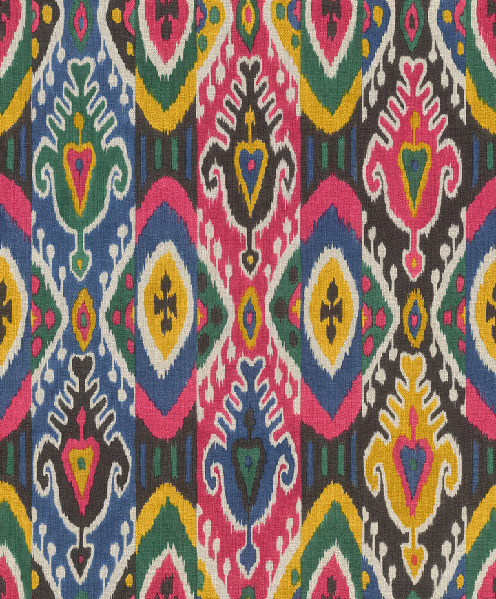 Villon Multicolor Ikat Wallpaper by Rasch Rasch Covers about 57.5 square feet Germany Unpasted 25.2-in repeat, straight match 20.9-in by 33-ft long roll - Fabric Carolina -