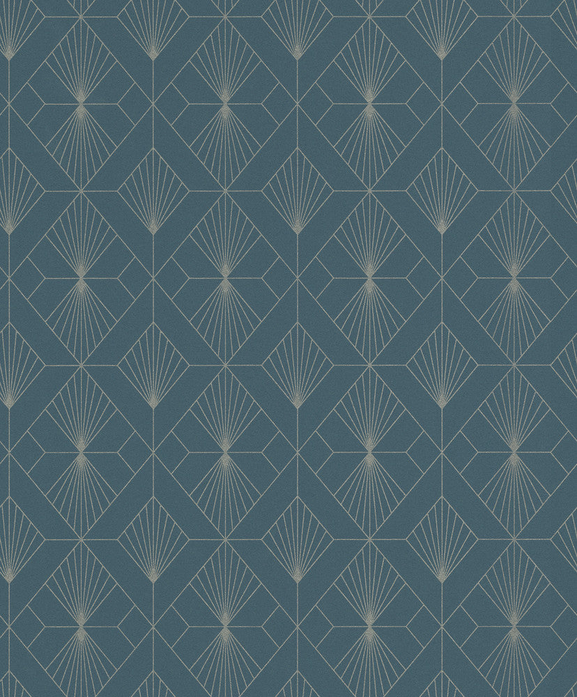 Henri Dark Green Geometric Wallpaper by Rasch Rasch Covers about 56.4 square feet Germany Unpasted 6.3-in repeat, straight match 20.5-in by 33-ft long roll - Fabric Carolina -