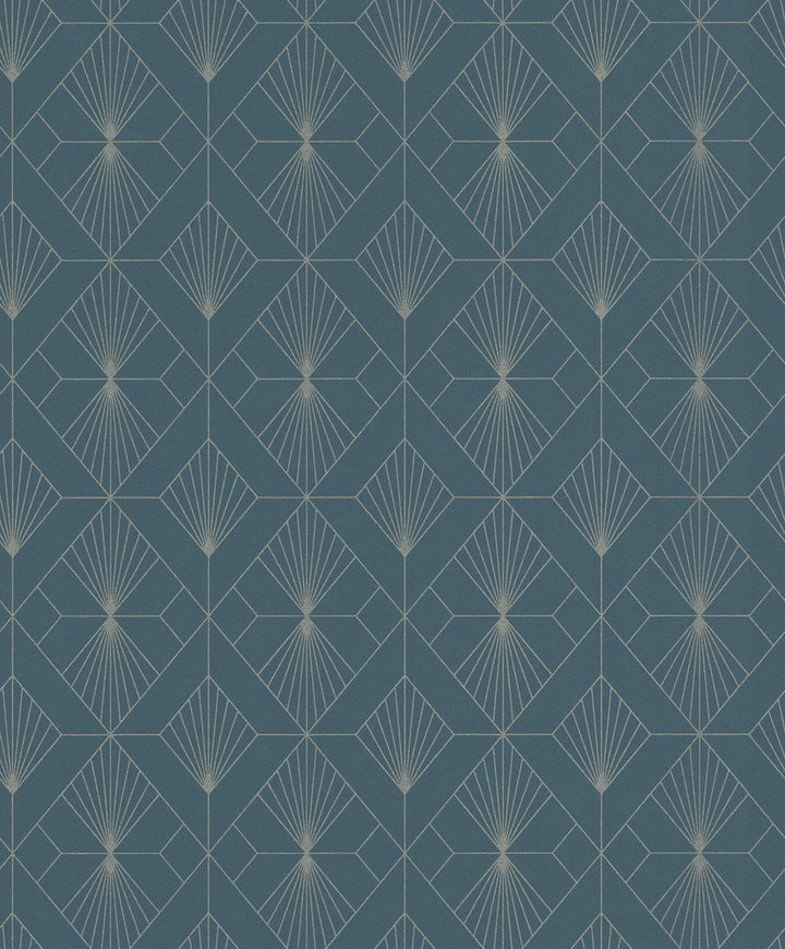 Henri Dark Green Geometric Wallpaper by Rasch Rasch Covers about 56.4 square feet Germany Unpasted 6.3-in repeat, straight match 20.5-in by 33-ft long roll - Fabric Carolina -