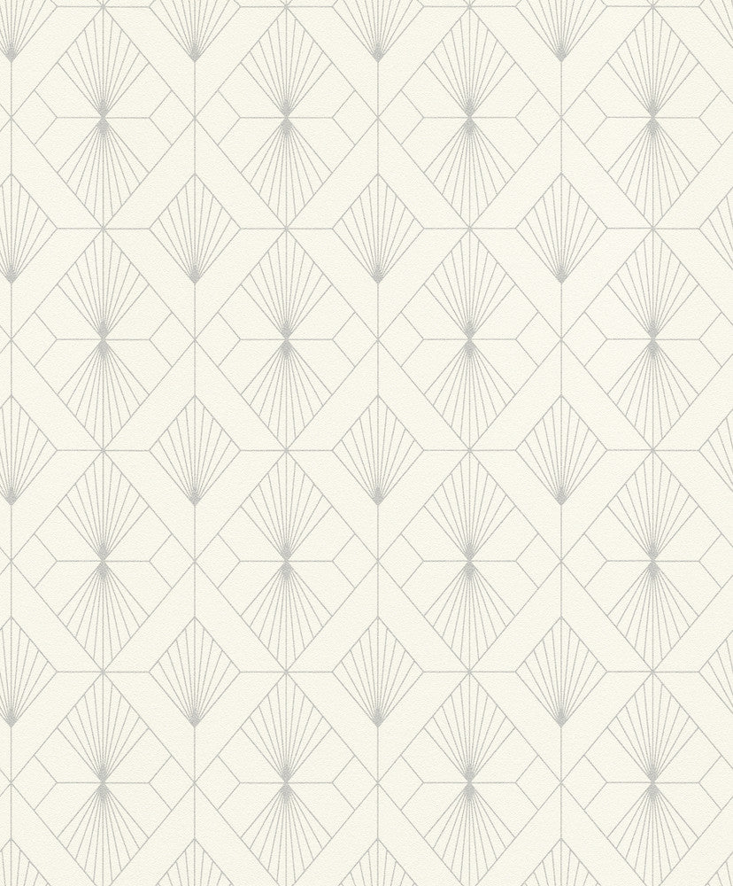 Henri Off White Geometric Wallpaper by Rasch Rasch Covers about 56.4 square feet Germany Unpasted 6.3-in repeat, straight match 20.5-in by 33-ft long roll - Fabric Carolina -