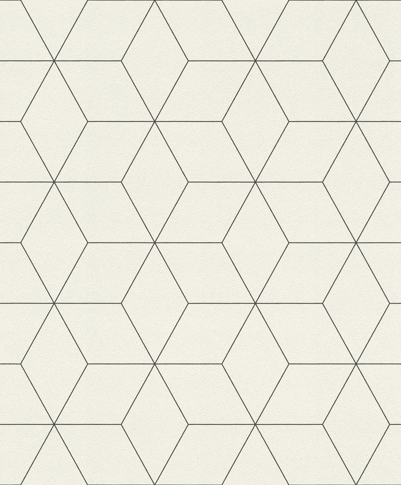 Lloyd Off White Geometric Wallpaper by Rasch Rasch Covers about 56.4 square feet Germany Unpasted 6.3-in repeat, straight match 20.5-in by 33-ft long roll - Fabric Carolina -