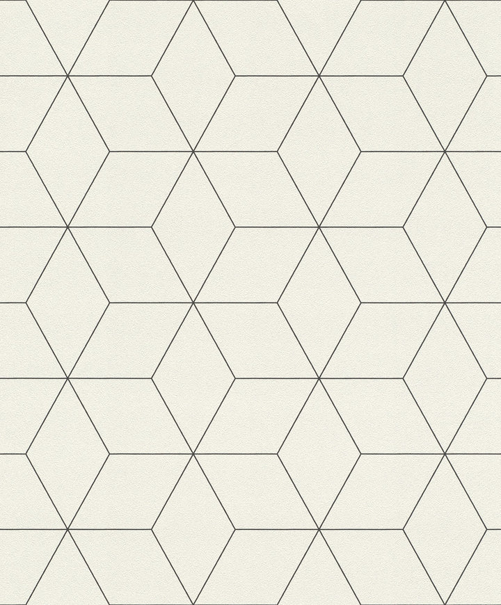 Lloyd Off White Geometric Wallpaper by Rasch Rasch Covers about 56.4 square feet Germany Unpasted 6.3-in repeat, straight match 20.5-in by 33-ft long roll - Fabric Carolina -