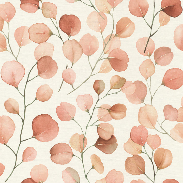 Elaina Blush Watercolor Boughs Wallpaper by Rasch Rasch Covers about 57.5 square feet Germany Unpasted 10.43-in repeat, drop match 20.9-in by 33-ft long roll - Fabric Carolina -