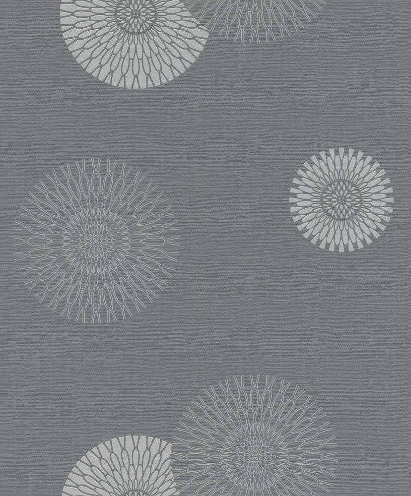 Eliel Grey Medallion Wallpaper by Rasch Rasch Covers about 56.4 square feet Germany Unpasted No repeat, random match 20.5-in by 33-ft long roll - Fabric Carolina -
