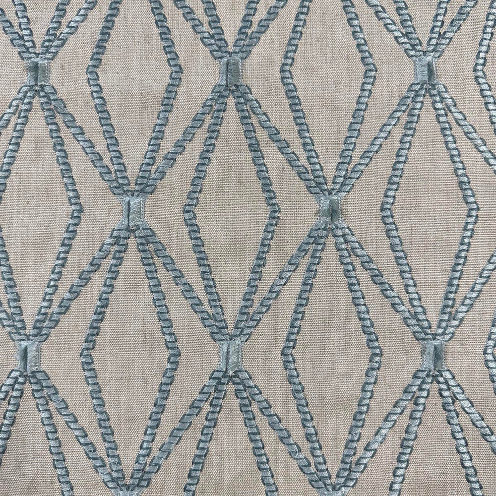 Rhombony Aquamarine by Magnolia Fabric - 70% Viscose, 30% Linen, Emb 100% Viscose India 51000 Horizontal: 4.375 and Vertical: 6.375 54 - Fabric Carolina -