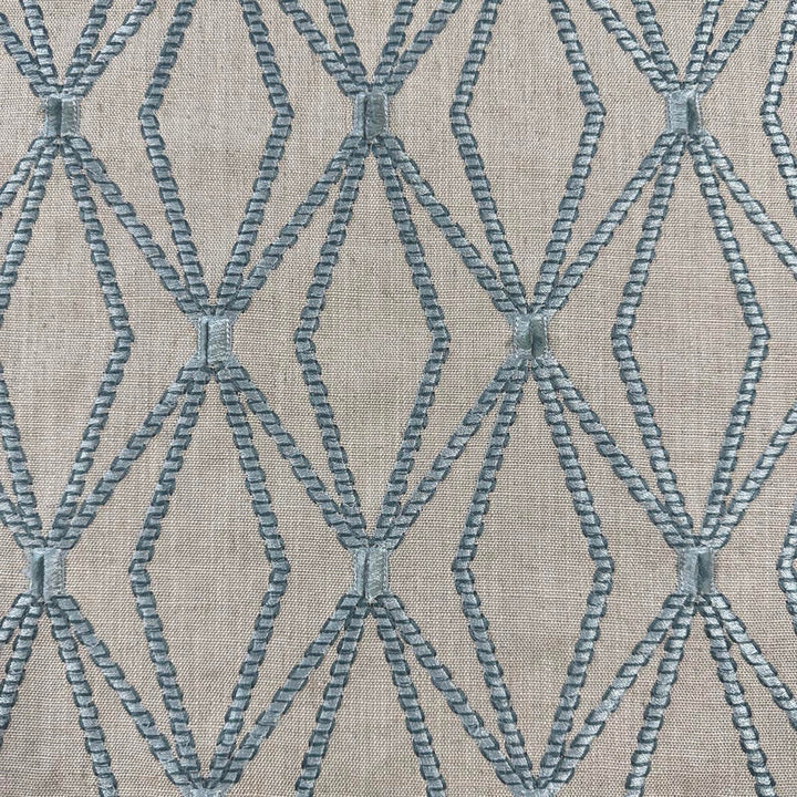 Rhombony Aquamarine by Magnolia Fabric - 70% Viscose, 30% Linen, Emb 100% Viscose India 51000 Horizontal: 4.375 and Vertical: 6.375 54 - Fabric Carolina -