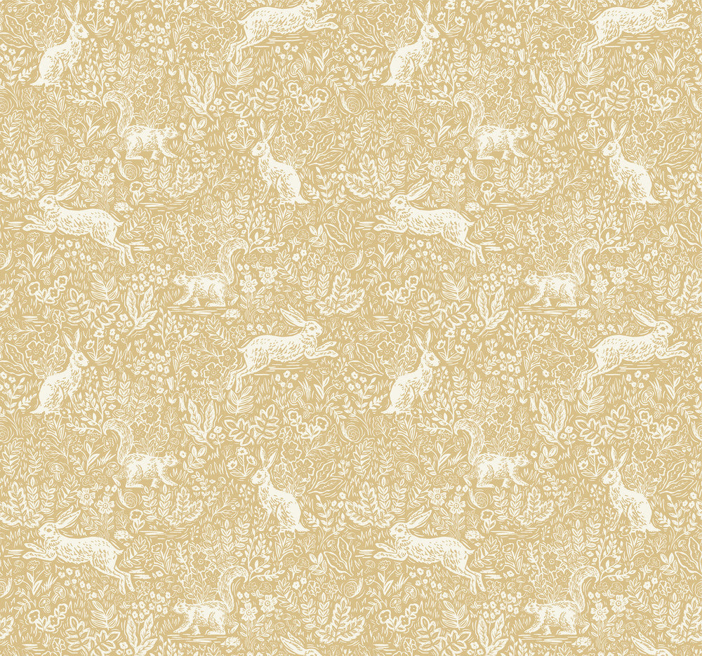 Fable Gold Wallpaper by Rifle Paper Co. Rifle Paper Co. Covers about 60.8 square feet 27-in by 27-ft long roll Unpasted 25.25 - Fabric Carolina -