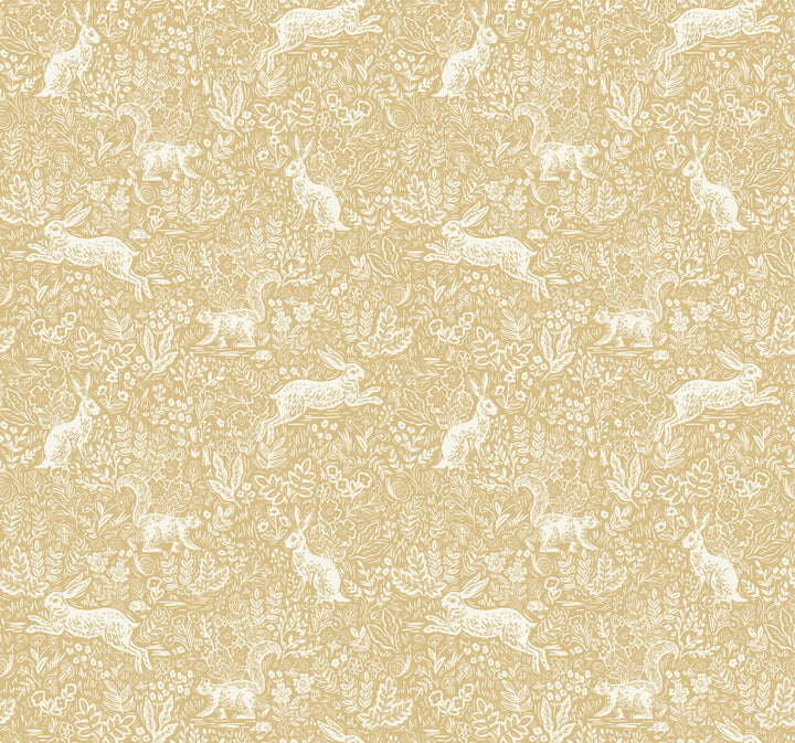 Fable Gold Wallpaper by Rifle Paper Co. Rifle Paper Co. Covers about 60.8 square feet 27-in by 27-ft long roll Unpasted 25.25 - Fabric Carolina -