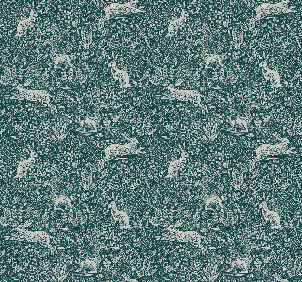 Fable Emerald Wallpaper by Rifle Paper Co. Rifle Paper Co. Covers about 60.8 square feet 27-in by 27-ft long roll Unpasted 25.25 - Fabric Carolina -