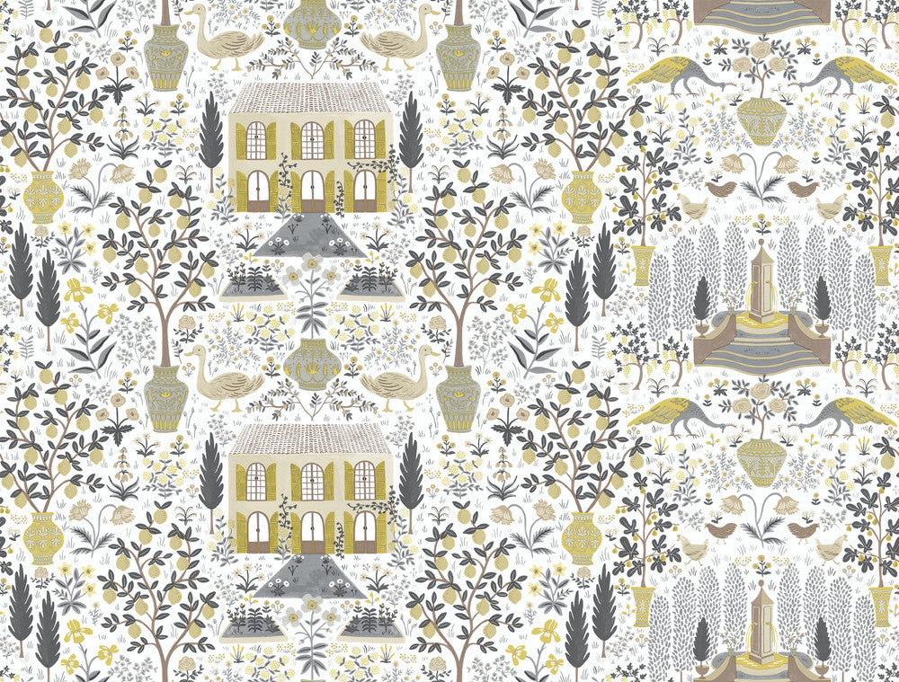 Camont Linen & Gold Wallpaper by Rifle Paper Co. Rifle Paper Co. Covers about 60.8 square feet 27-in by 27-ft long roll Unpasted 20.5 - Fabric Carolina -