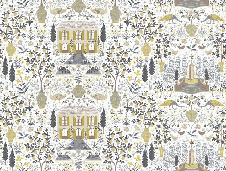 Camont Linen & Gold Wallpaper by Rifle Paper Co. Designer Rifle Paper Co. Covers about 60.8 square feet 27-in by 27-ft long roll Unpasted 20.5 - Swanky Fabrics -