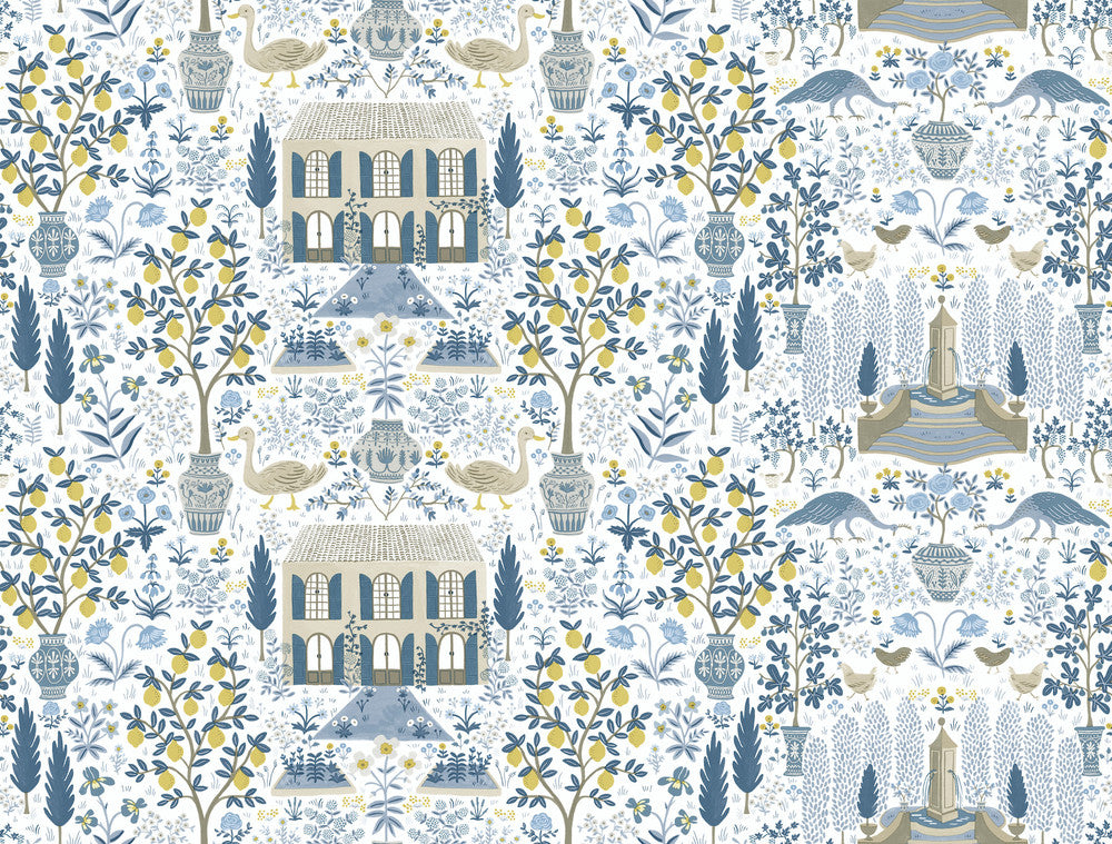 Camont Indigo Wallpaper by Rifle Paper Co. Rifle Paper Co. Covers about 60.8 square feet 27-in by 27-ft long roll Unpasted 20.5 - Fabric Carolina -