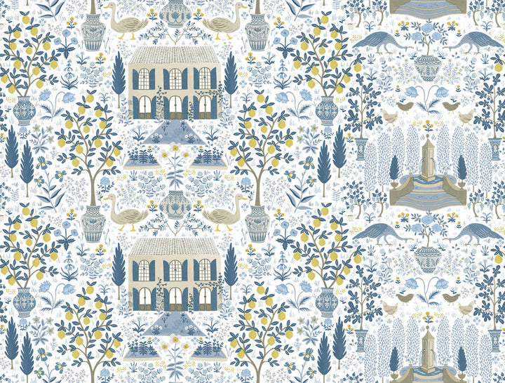 Camont Indigo Wallpaper by Rifle Paper Co. Designer Rifle Paper Co. Covers about 60.8 square feet 27-in by 27-ft long roll Unpasted 20.5 - Swanky Fabrics -