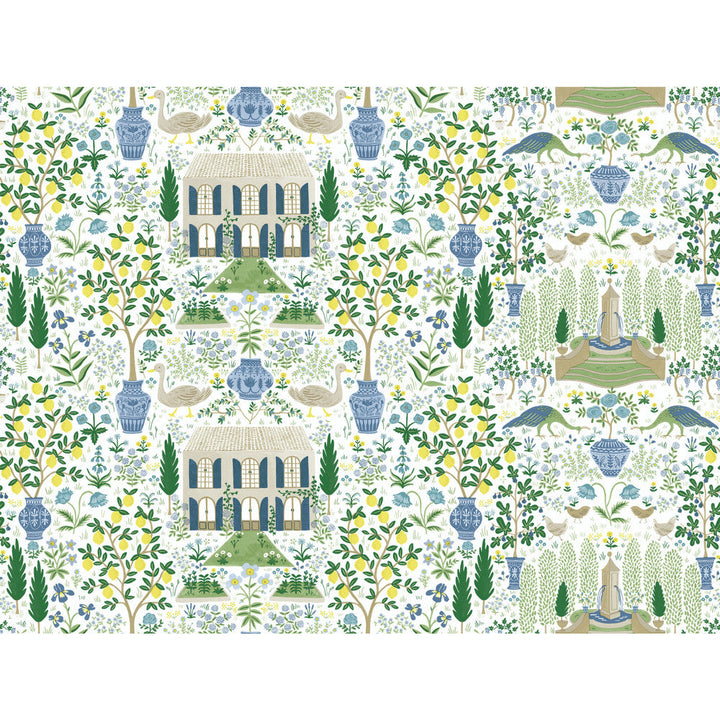 Camont Blue & Green Wallpaper by Rifle Paper Co. Designer Rifle Paper Co. Covers about 60.8 square feet 27-in by 27-ft long roll Unpasted 20.5 - Swanky Fabrics -