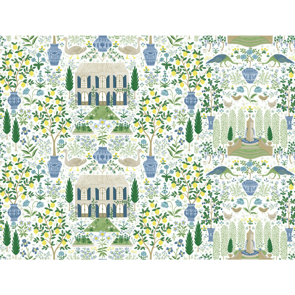 Camont Blue & Green Wallpaper by Rifle Paper Co. Rifle Paper Co. Covers about 60.8 square feet 27-in by 27-ft long roll Unpasted 20.5 - Fabric Carolina -