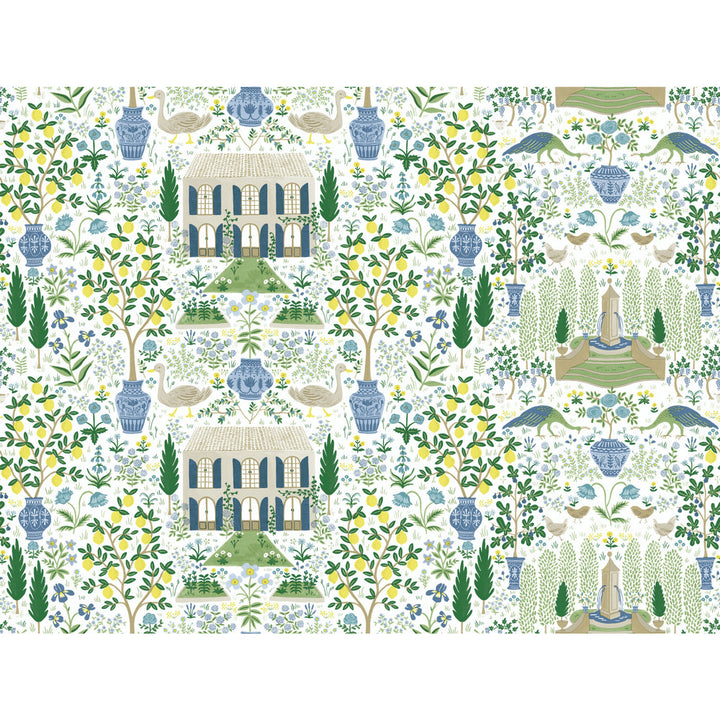 Camont Blue & Green Wallpaper by Rifle Paper Co. Rifle Paper Co. Covers about 60.8 square feet 27-in by 27-ft long roll Unpasted 20.5 - Fabric Carolina -