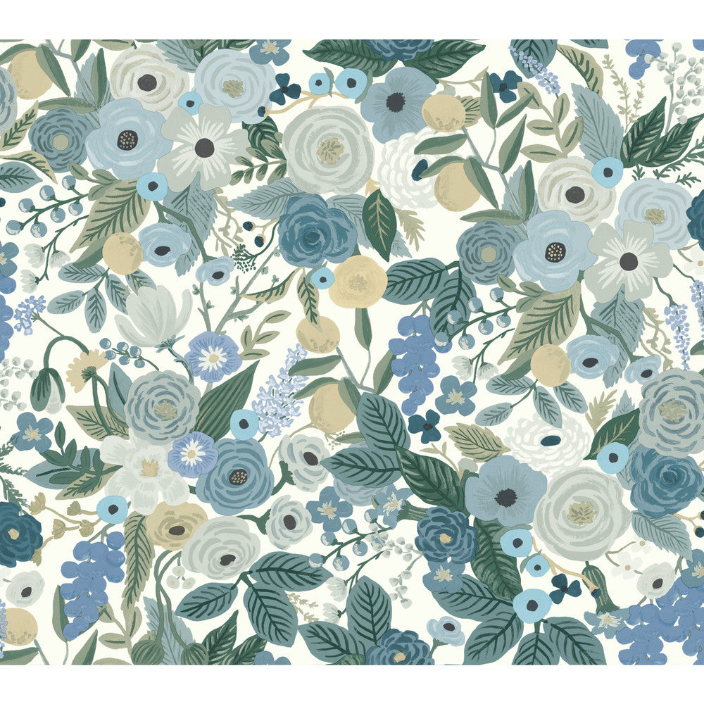Garden Party Blue Wallpaper by Rifle Paper Co. Designer Rifle Paper Co. Covers about 60.8 square feet 27-in by 27-ft long roll Unpasted 24 - Swanky Fabrics -