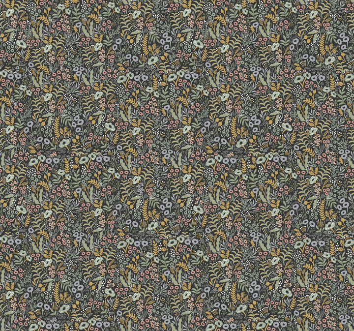 Tapestry Black Wallpaper by Rifle Paper Co. Designer Rifle Paper Co. Covers about 60.8 square feet 27-in by 27-ft long roll Unpasted 25.25 - Swanky Fabrics -