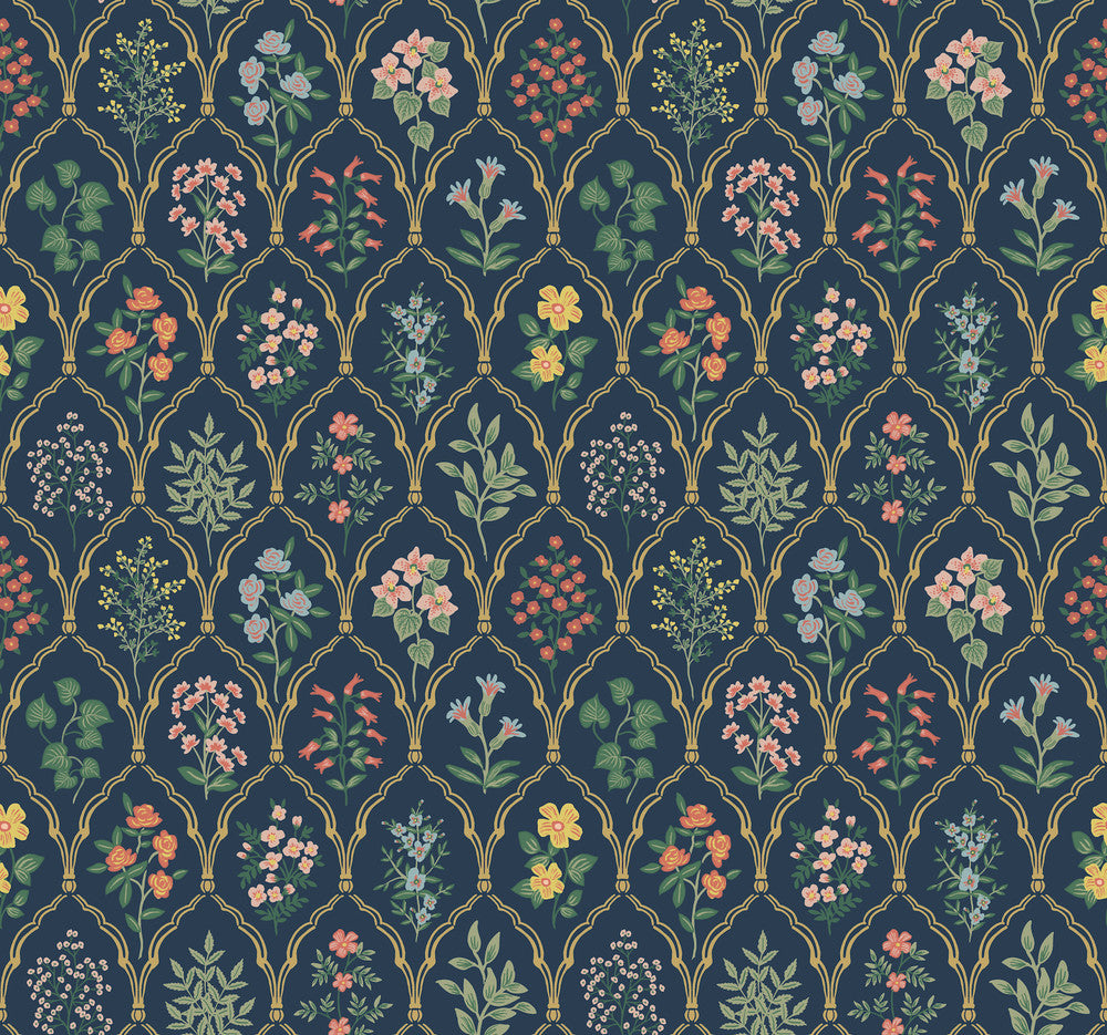 Hawthorne Navy Wallpaper by Rifle Paper Co. Rifle Paper Co. Covers about 60.8 square feet 27-in by 27-ft long roll Unpasted 25.25 - Fabric Carolina -