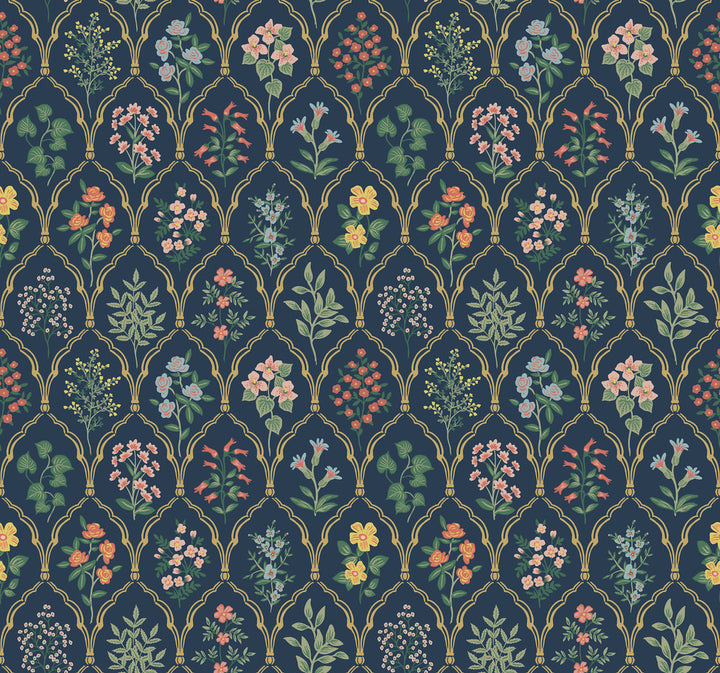 Hawthorne Navy Wallpaper by Rifle Paper Co. Rifle Paper Co. Covers about 60.8 square feet 27-in by 27-ft long roll Unpasted 25.25 - Fabric Carolina -