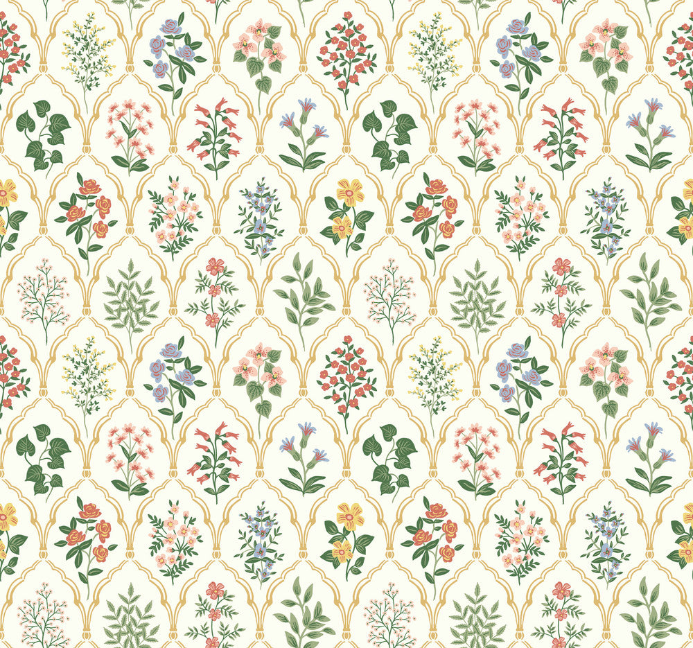 Hawthorne Cream Wallpaper by Rifle Paper Co. Rifle Paper Co. Covers about 60.8 square feet 27-in by 27-ft long roll Unpasted 25.25 - Fabric Carolina -