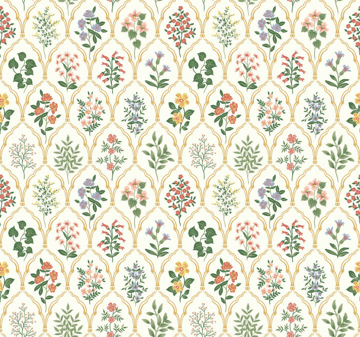 Hawthorne Cream Wallpaper by Rifle Paper Co. Rifle Paper Co. Covers about 60.8 square feet 27-in by 27-ft long roll Unpasted 25.25 - Fabric Carolina -
