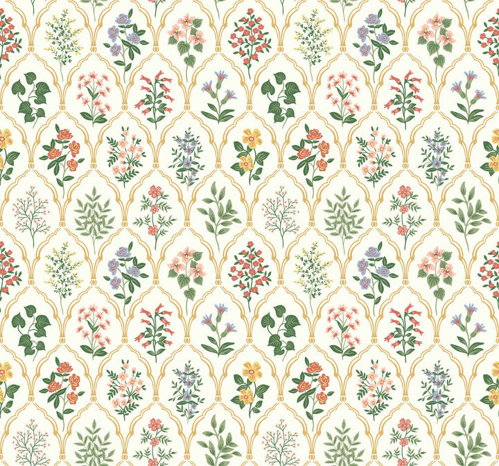 Hawthorne Cream Wallpaper by Rifle Paper Co. Designer Rifle Paper Co. Covers about 60.8 square feet 27-in by 27-ft long roll Unpasted 25.25 - Swanky Fabrics -