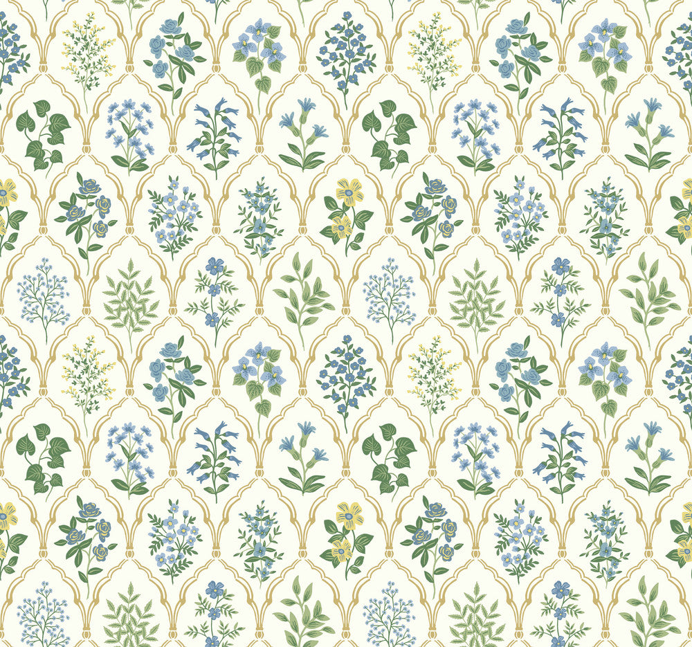 Hawthorne Blue & Green Wallpaper by Rifle Paper Co. Rifle Paper Co. Covers about 60.8 square feet 27-in by 27-ft long roll Unpasted 25.25 - Fabric Carolina -