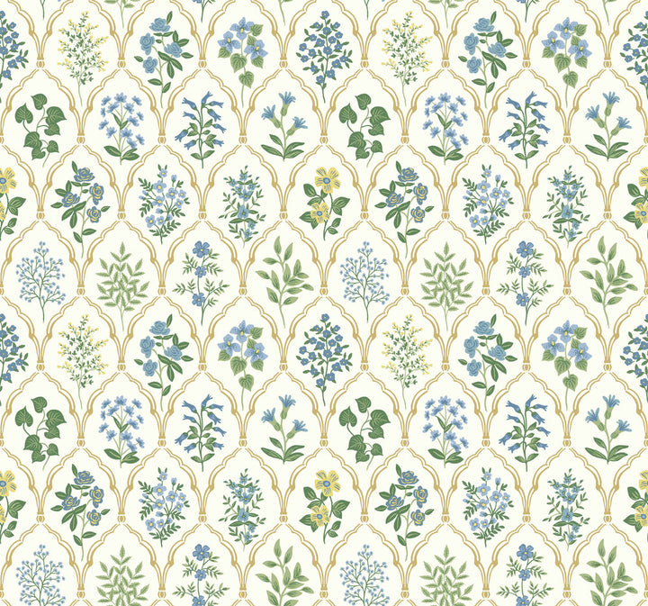 Hawthorne Blue & Green Wallpaper by Rifle Paper Co. Rifle Paper Co. Covers about 60.8 square feet 27-in by 27-ft long roll Unpasted 25.25 - Fabric Carolina -