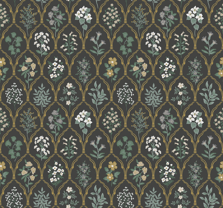 Hawthorne Black & Cream Wallpaper by Rifle Paper Co. Rifle Paper Co. Covers about 60.8 square feet 27-in by 27-ft long roll Unpasted 25.25 - Fabric Carolina -